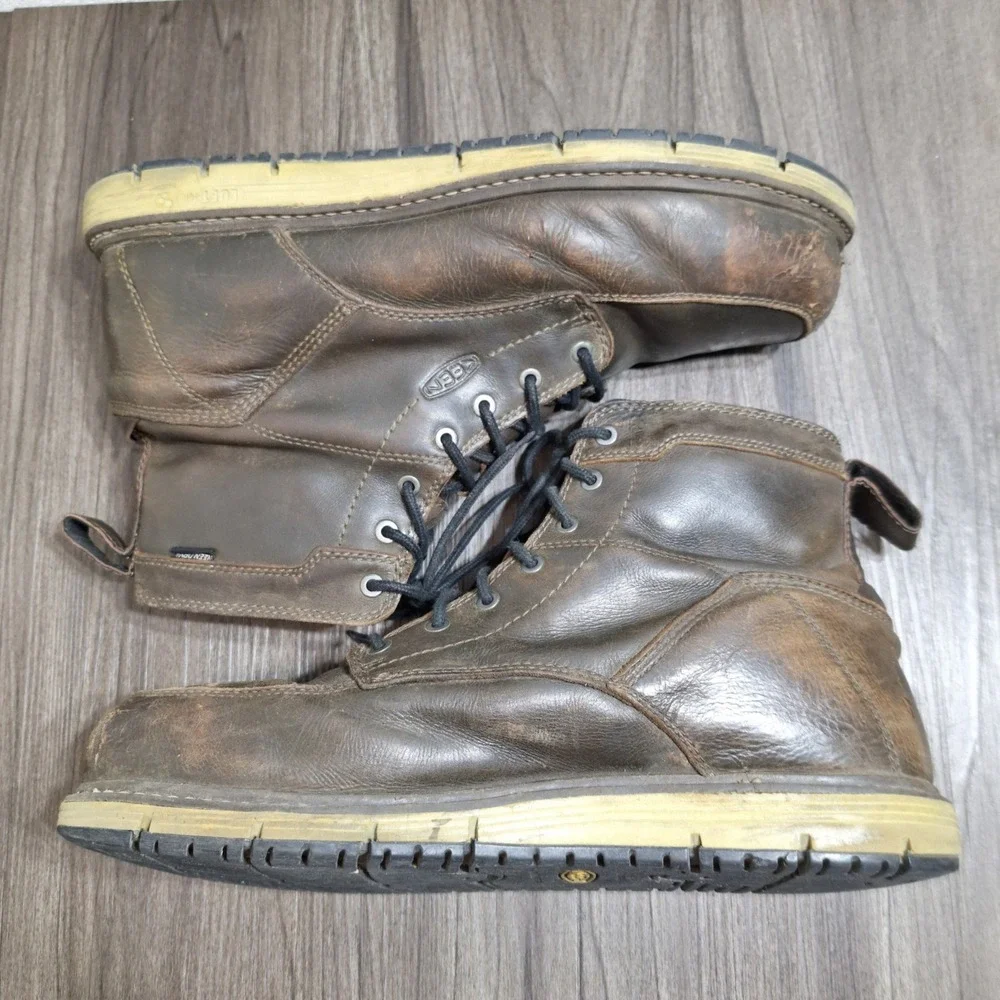KEEN Men's Size 12 D Utility Steel Toe Waterproof Work Boots Brown Leather